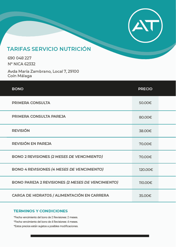 tarifas nutrición 2025